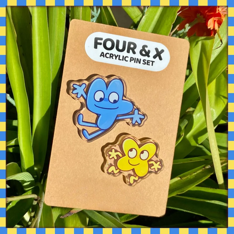 Four & X BFB Acrylic Pin Set 2in 1.5in Cartoon Brooch Anime Enamel Badge Cosplay Accessories Fans Collectible Gift
