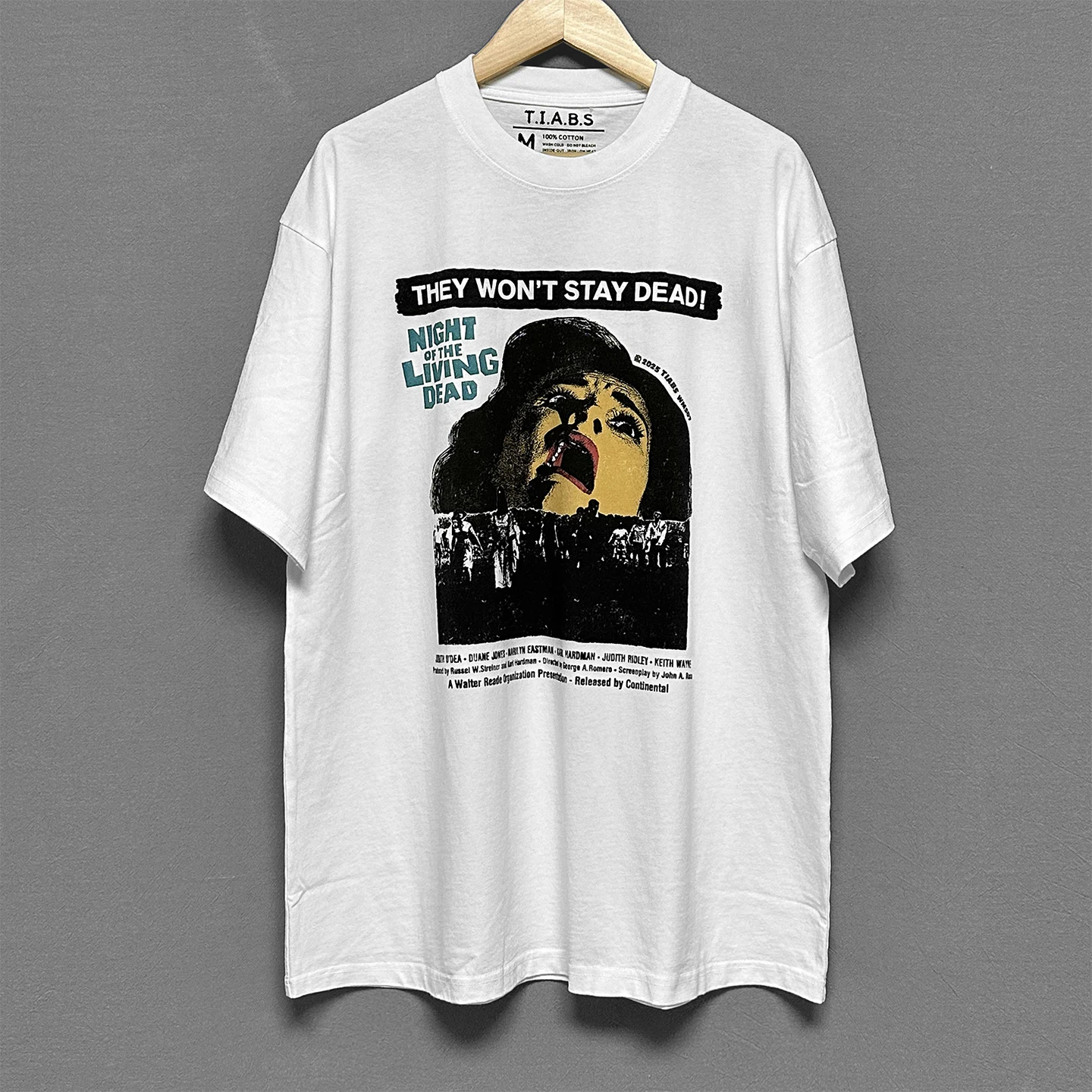 TIABSWMS07 Night of The Living Dead T-Shirt Horror Movie Zombie Men's Drop Shoulder Loose Oversized Short Sleeves Vintage Shirt