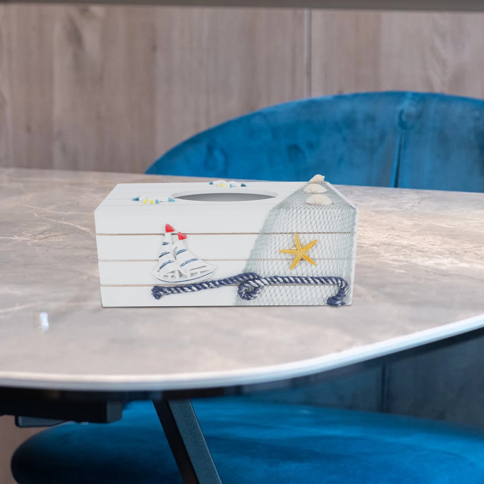 

Wooden Tissue Box Napkin Holder Home Furnishing Storage Container Mediterranean Style Easy Clean Practical Use