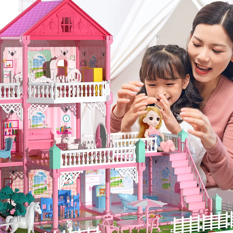 Miniature Diy Dollhouse Big House For Children Building Kits House Doll House Furniture For Dolls Kids Toys Birthday XMAS Gift