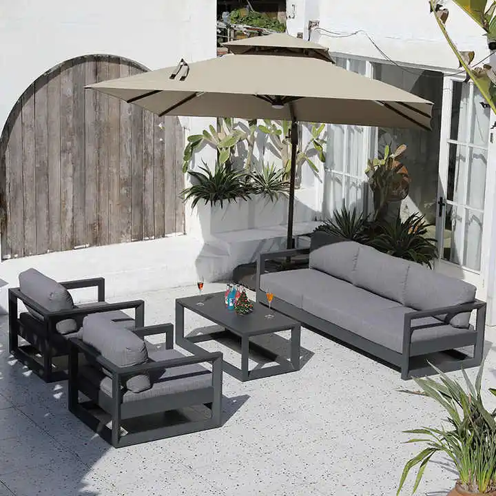 

！@Waterproof Outdoor Single Chair Sofa Set Aluminum Alloy & Rattan with Sunscreen Features for Courtyard Living Room Villa Garde