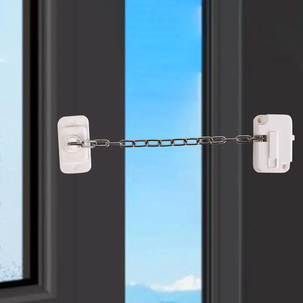 Adjustable Window Security Lock Sturdy Self Adhesive Window Frame Chain Lock ABS No Drilling Window Restrictor