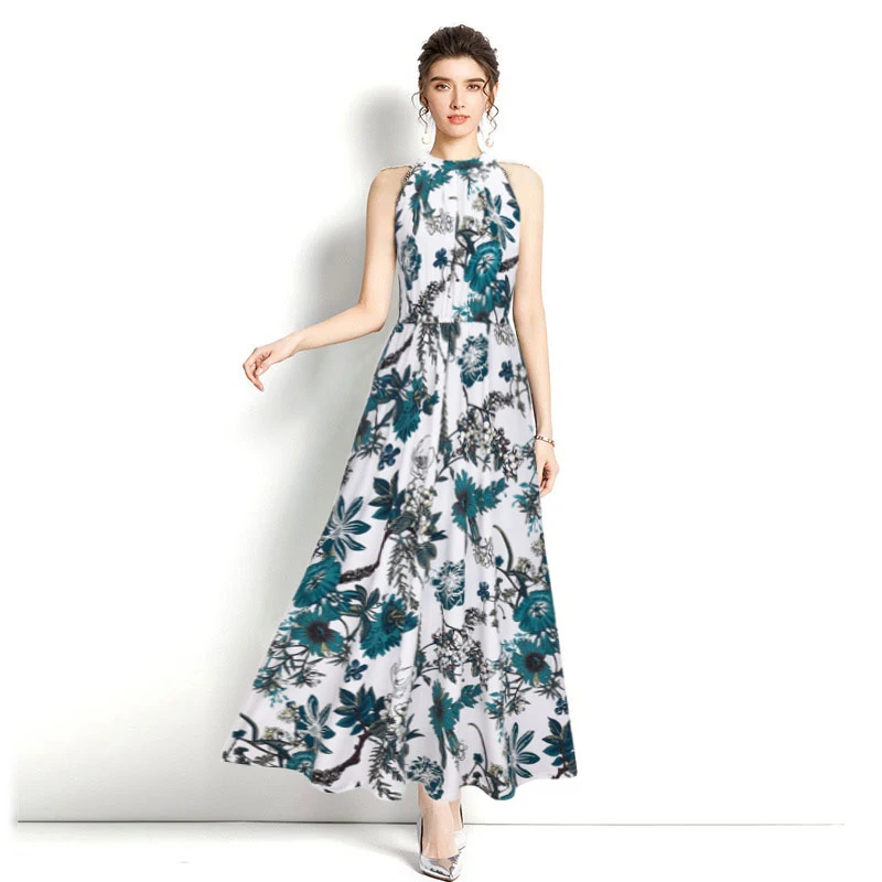 Letnie 2024 długa sukienka Boho Sundress Print kobiece o linii A miękkie plażowe czeskie kobiety sukienki Sexy głębokie panie