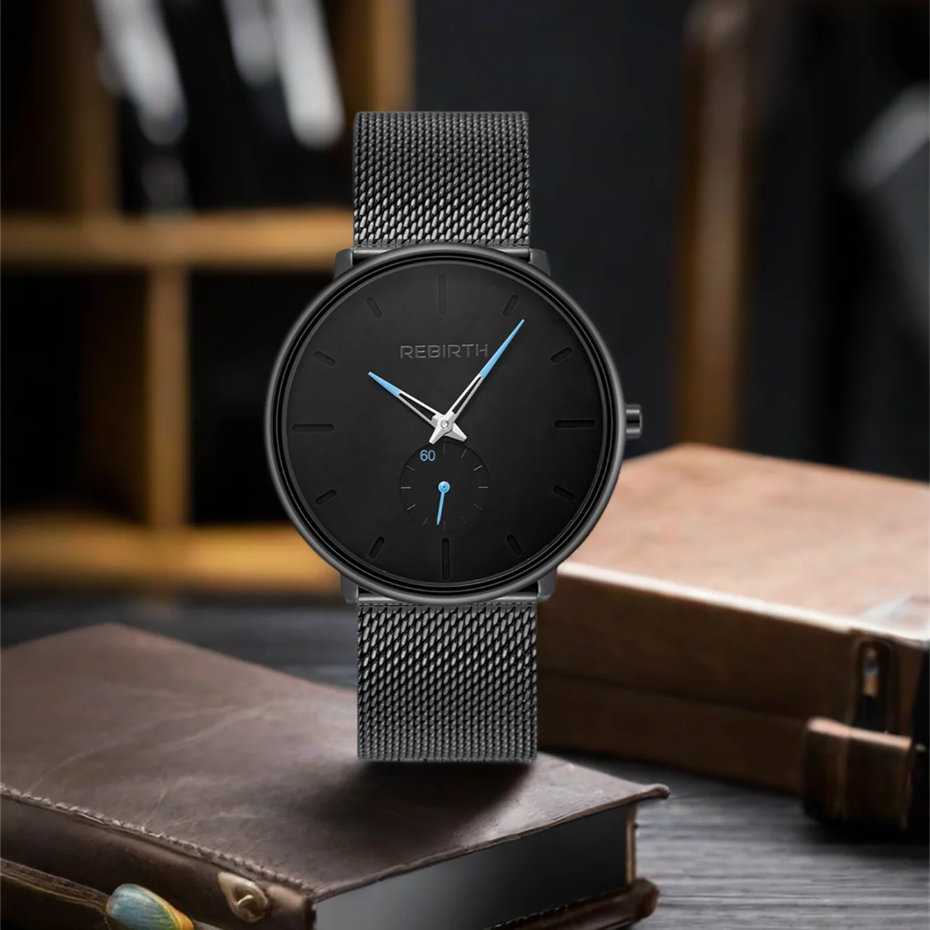 ساعة ريترو آرت ديزاين للرجال بحزام ساعة مغناطيسي ثنائي الدبوس ونصف حركة كوارتز عصرية وبسيطة