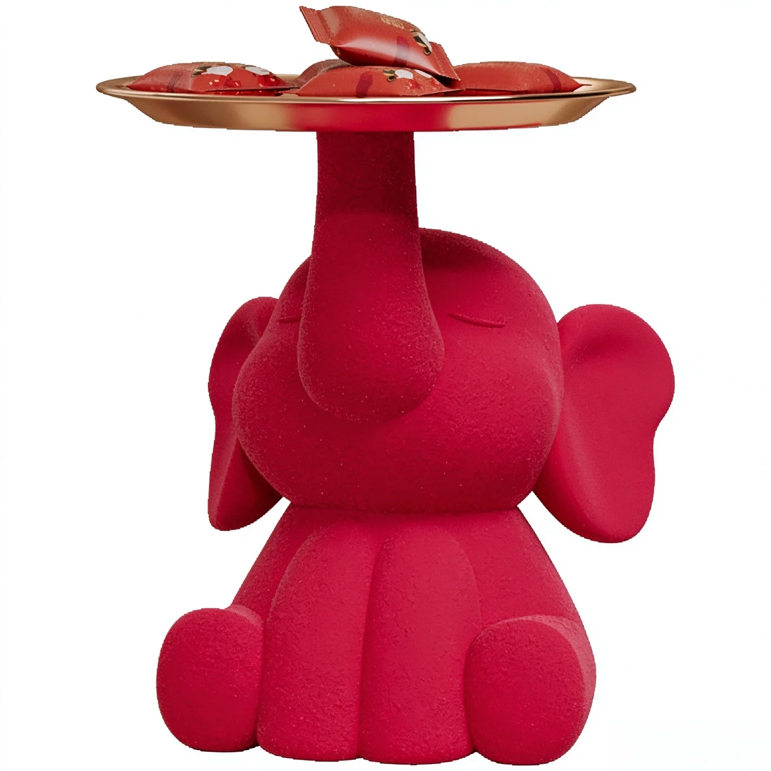 Cute Flocked Red Elephant Resin Tray Decor, Home Tabletop Storage Holder for Keys Small Items, Art Figurine Ornament