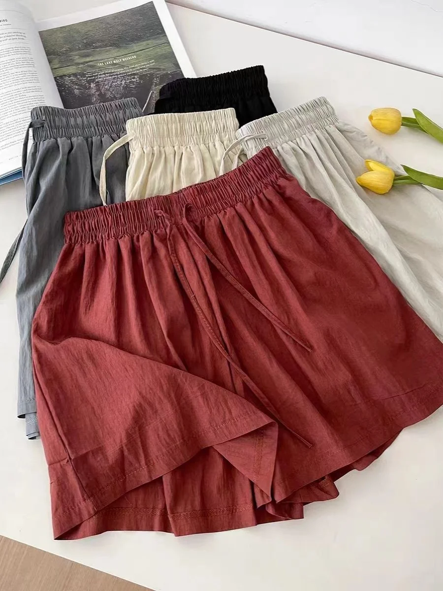 

Extra Large 300 Pou Ice Silk Pleated ex orts Loose Hot Pants High Waist Wide Leg Thin Five-Quarter Pants Casual Summ...
