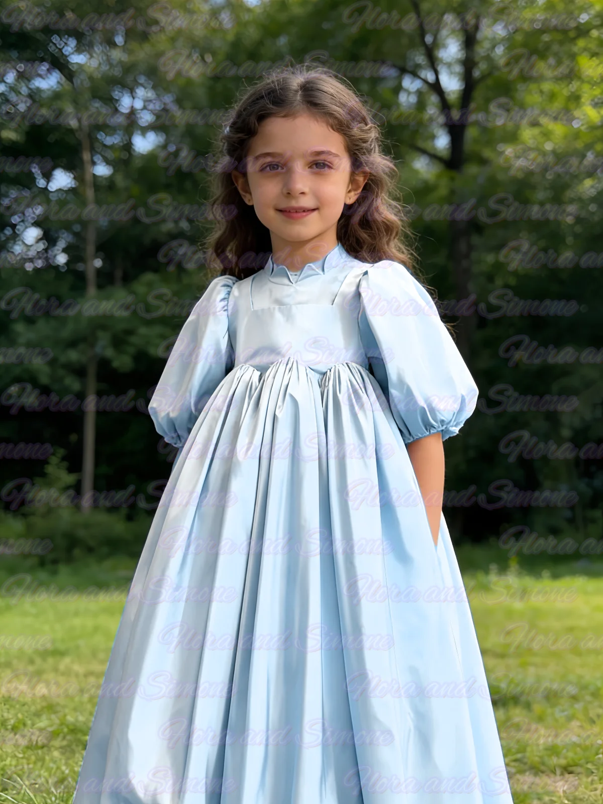 

Платье для девочки с воротником-стойкой, рукавами до локтя и юбкой в пол, для подружки невесты, на свадьбу, день рождения, праздник, на заказ