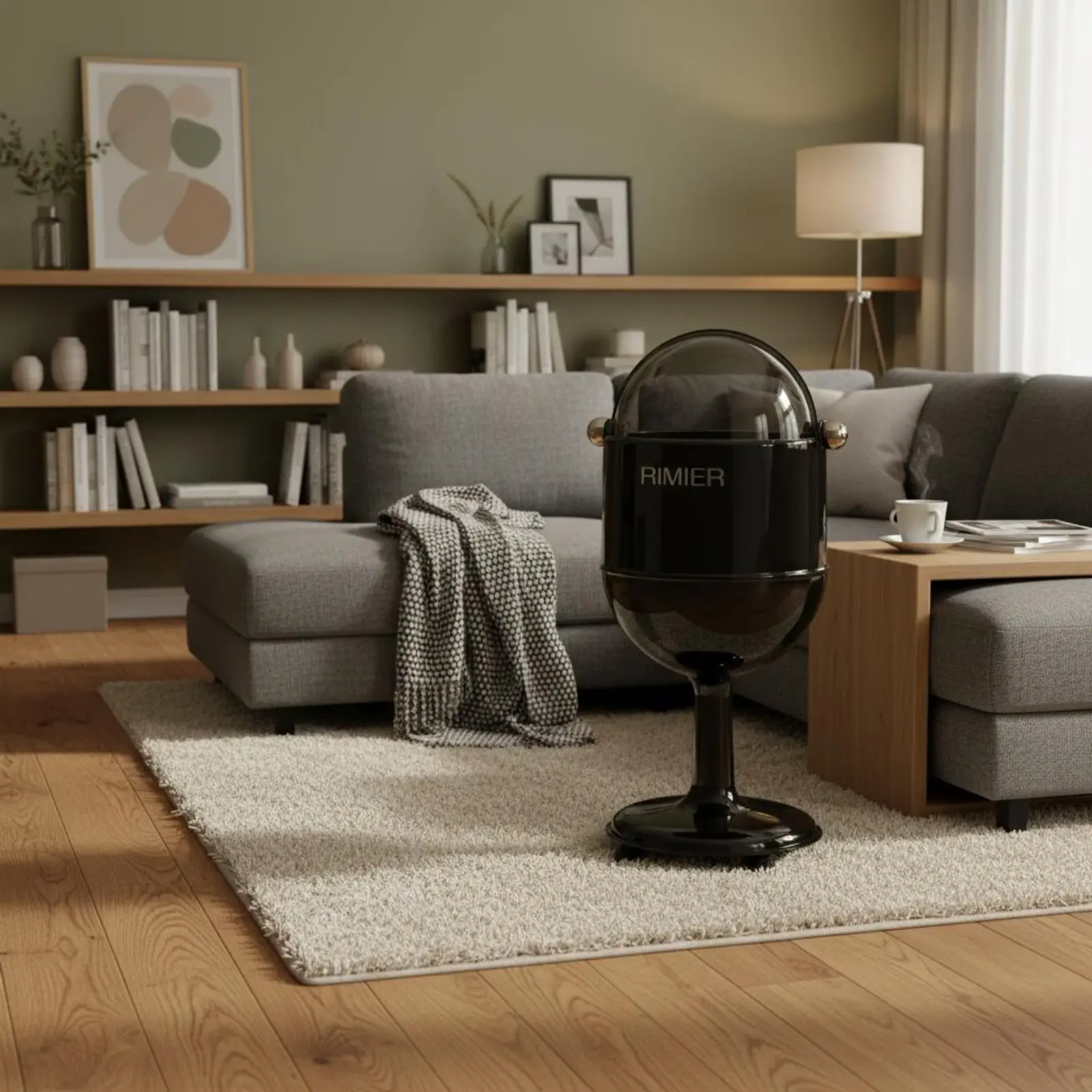 

Space Capsule Waste Bin Mobile with Wheels High-Leg Trash Can Pedestal Garbage Can Creative Design Home Decor Odor-Locking