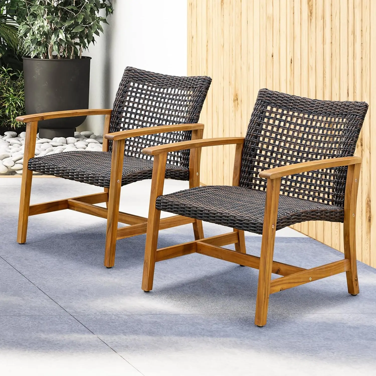 500lbs Capacity Acacia Outdoor Club Chairs Set of 2 FSC Teak Finish Wood Patio Furniture Sets with Upgraded