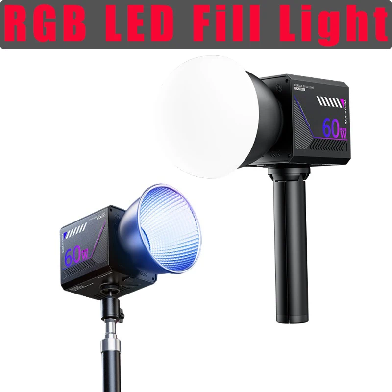 60W RGB Video Light Portable LED Photography Studio Light with 10000mAh Rechargeable for Vlog Streaming LIVE Photo Fill Lamp