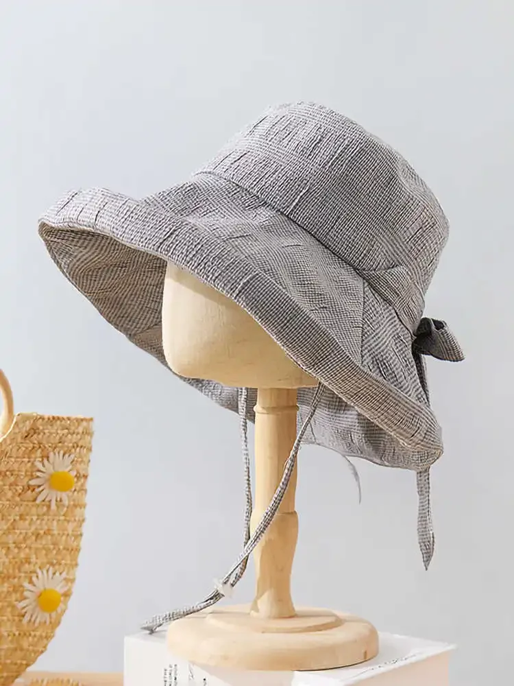Стильная женская летняя складная панама с широкими полями и защитой от ультрафиолета, пляжная шляпа от солнца с бантом для рыбалки на открытом воздухе
