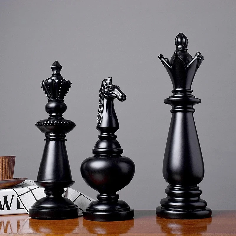 Vintage Chess Set Decor - European Style Black &White Chessboard for Study Room American Retro Home Accent Piece for Living Room