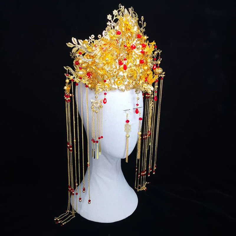 HIMSTORY 2025 New Fashion Bride Xiuhe Chinese style Large Phoenix Hair Crown Tassels Queen Costume  Headpiece Accessories