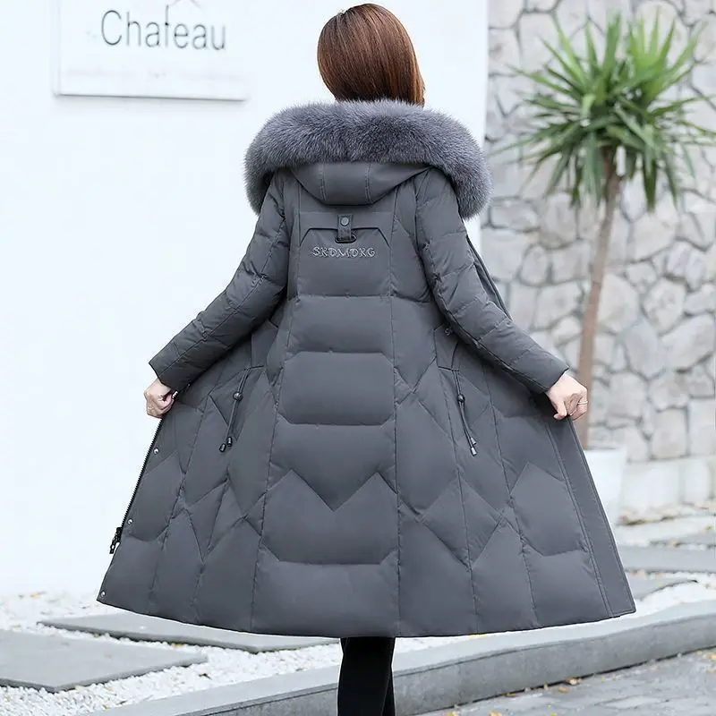 

2025 Winter Jacket Women Parka Big Fur Collar Hooded Thick Warm Long Female Coat Casual Outwear Down Cotton Jacket Parkas