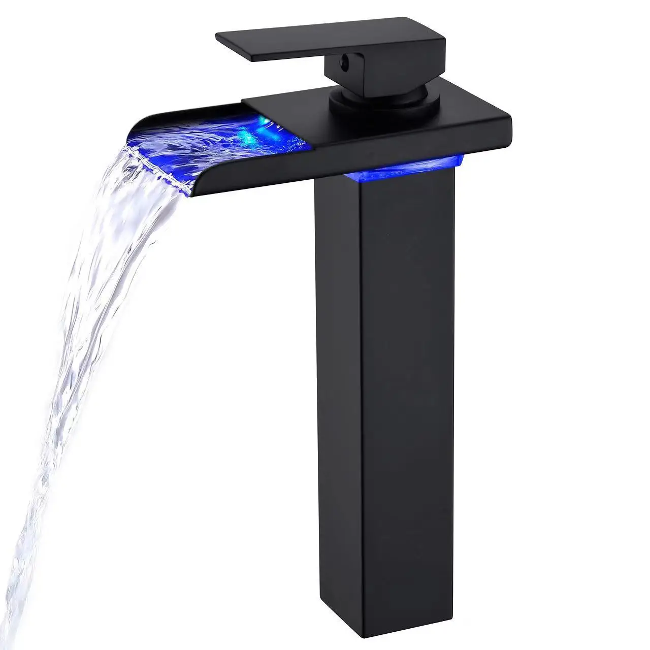 

LED Temperature Indicator Waterfall Faucet for Vessel Sink,Wide Spout Mixer Tap,Stainless Steel,Deck Mounted