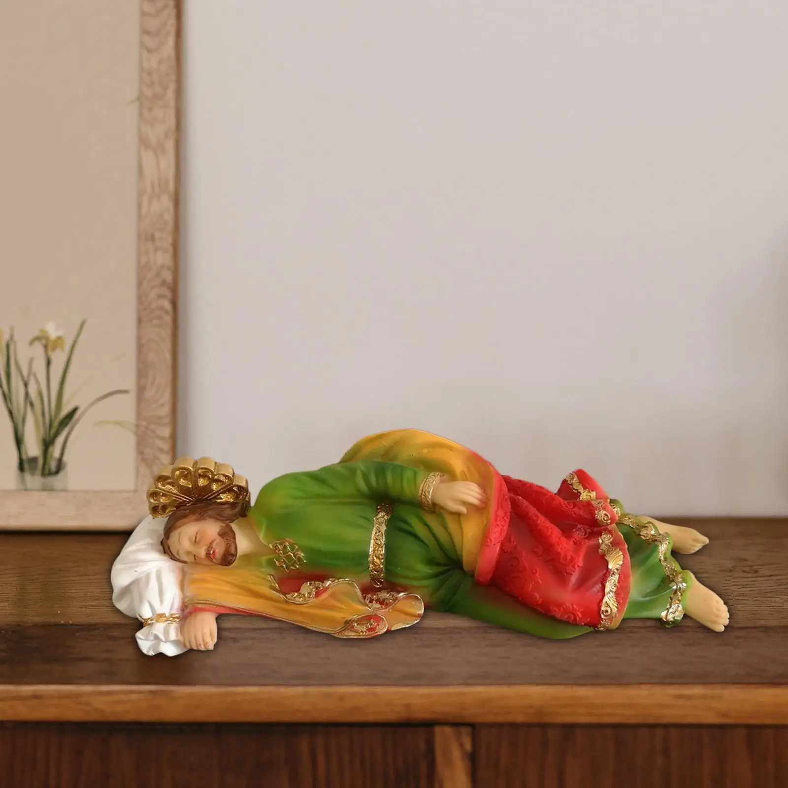 Joseph Sculpture Decorative Catholic Figure Ornament Resin Jesus Joseph Statue for Tabletop Shelf Bedroom Office Living Room