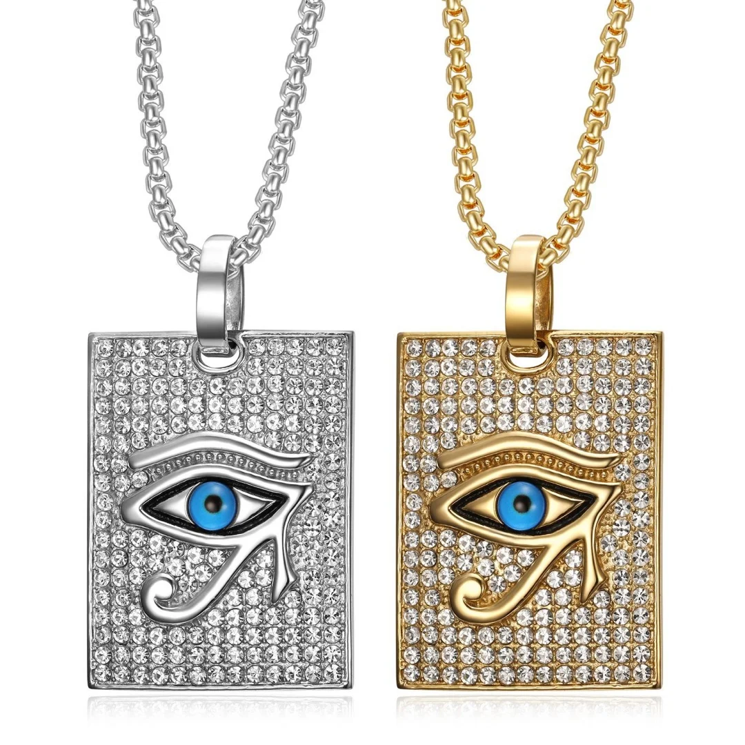 

Egyptian Iced Out Bling Eye of Horus Pendant Stainless Steel Round Square Necklace for Women Men Ancient Egypt Fashion Jewelry