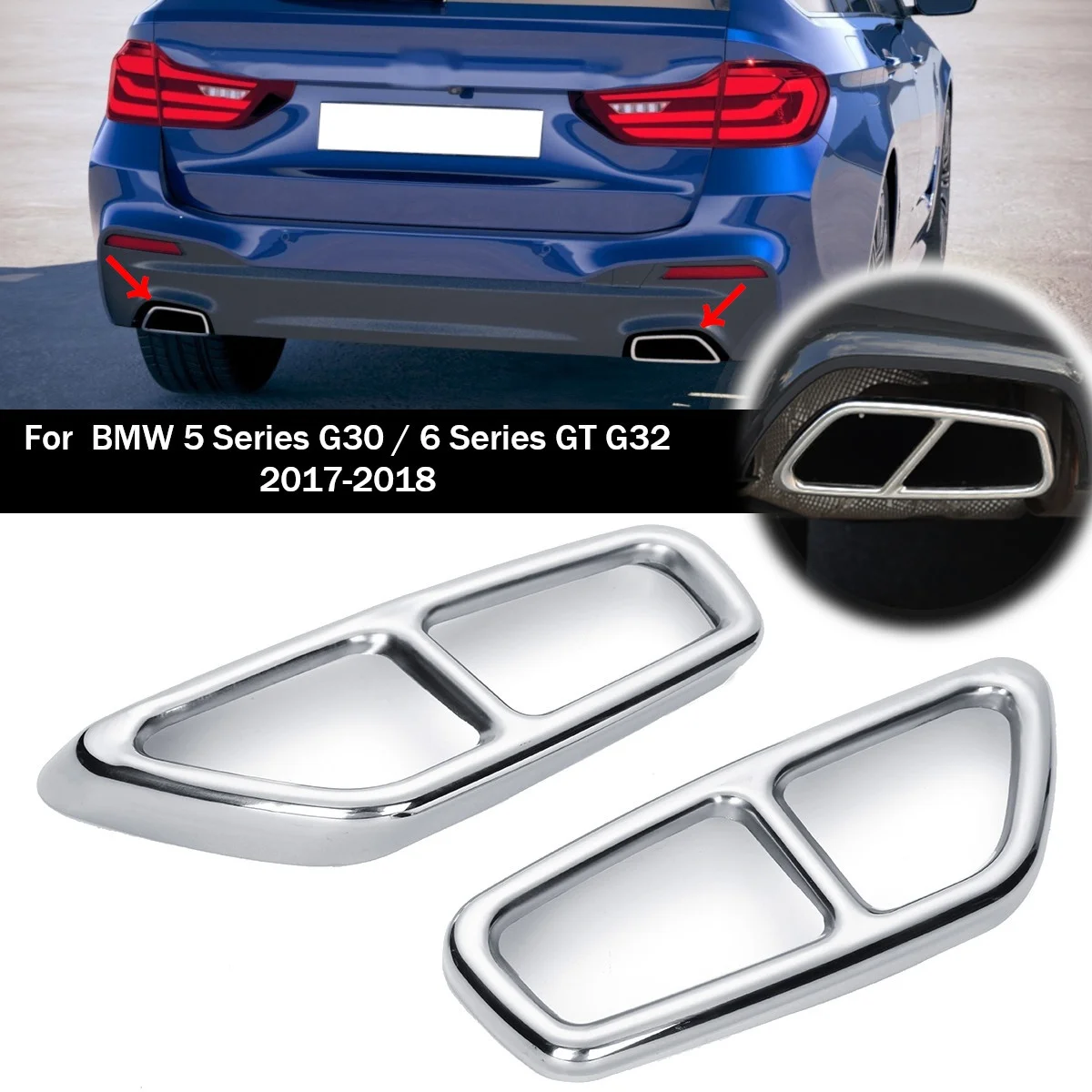 1 Pair Car Rear Exhaust Muffler Pipe Tip End Cover Sticker Trim Stainless Steel Decoration for BMW 5 6 Series G30 G32 GT 2017