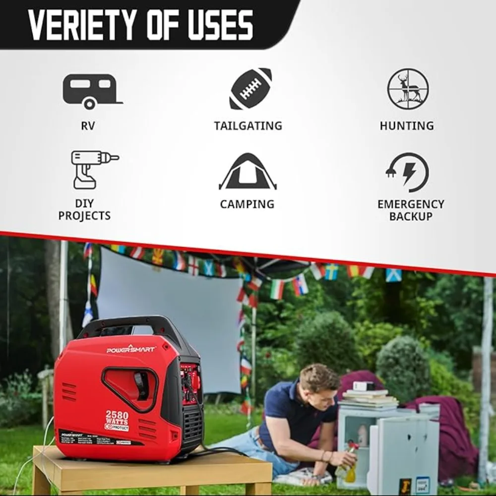 2580 Watt Gas Powered Portable Generator with Inverter Technology Co Sensor Super Quiet Ultra Lightweight Generator