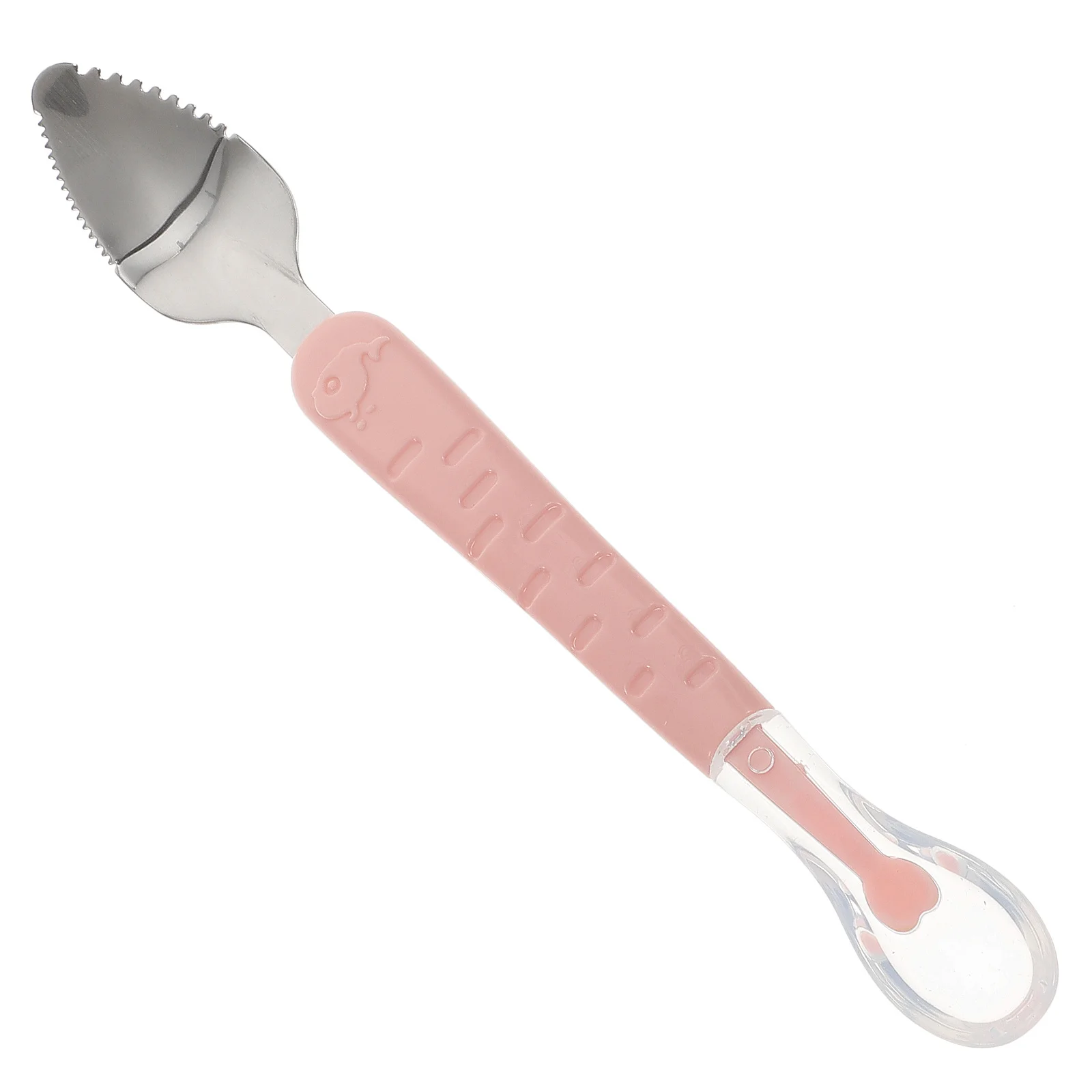 

Stainless Steel Baby Feeding Spoon Double Head Design For Fruit Mud Scraping Smooth Serrated Edge Toddler Training Utensils
