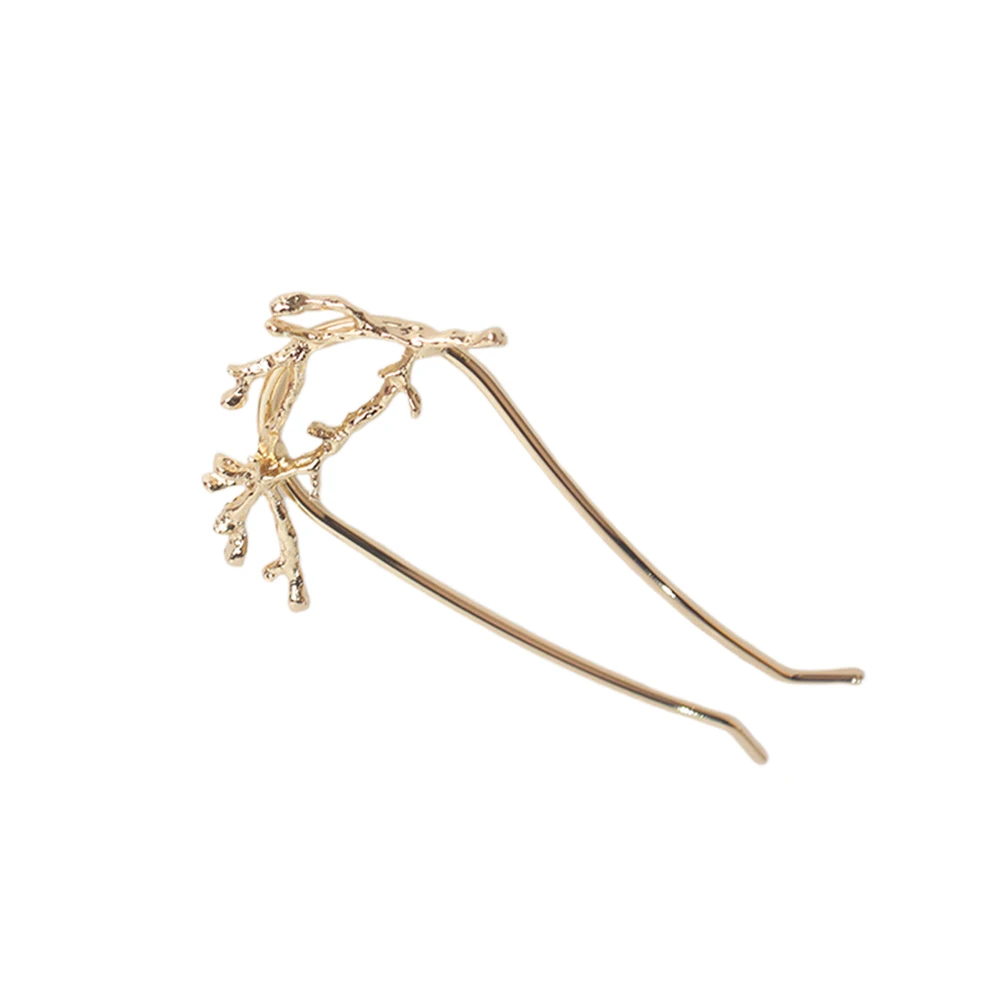 

2 pcs U-Shaped Hairpins Retro Vintage Hair Forks Women Ladies Elegant Alloy Hair Clips Tree Branch Design Golden Silver For