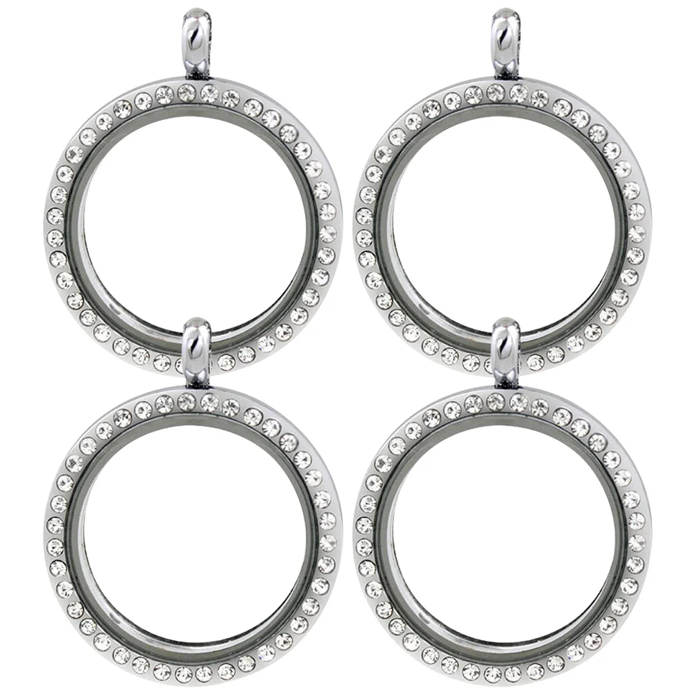 

4 Pcs Locket Pendant Rhinestone Alloy Photo Frame nament Necklace Jewelry Craft DIY Picture Frame naments Bezel Pendant