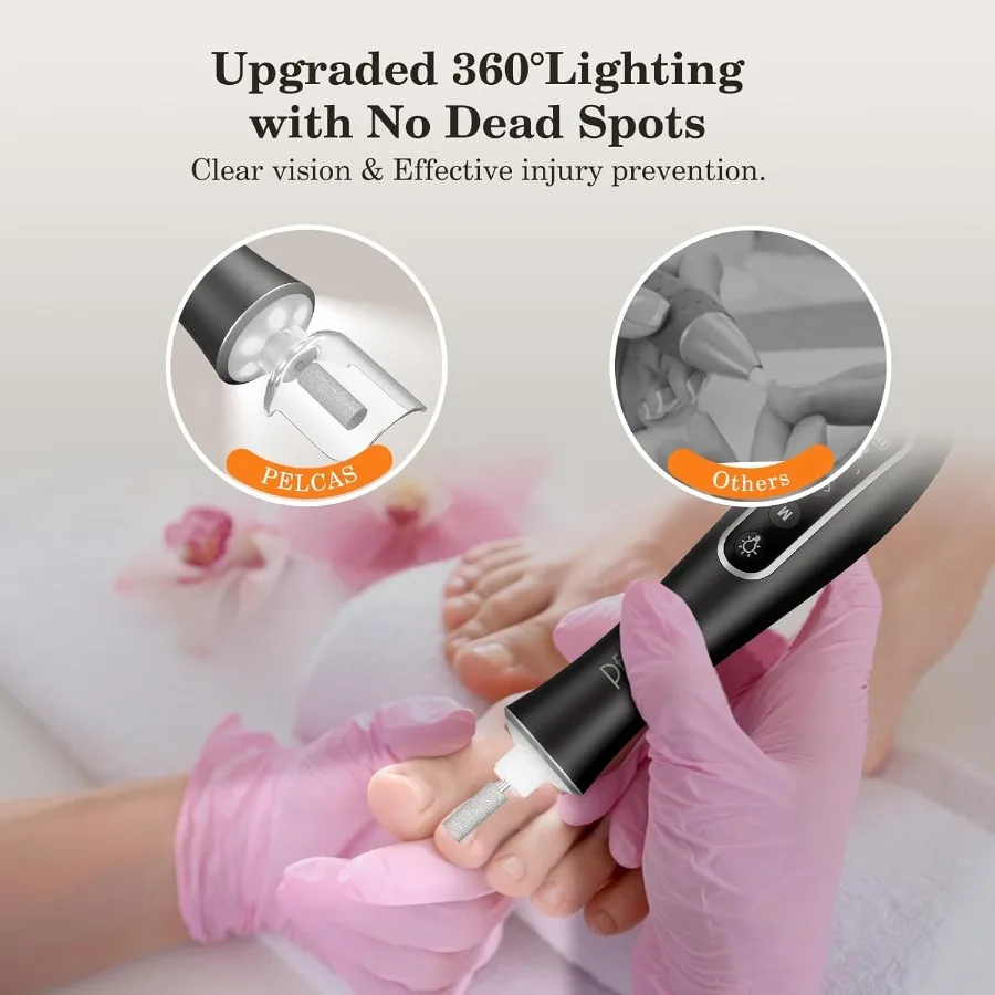 Kit trapano elettrico professionale per unghie a batteria con luce regolabile e 10 impostazioni di velocità per manicure e pedicure di precisione C