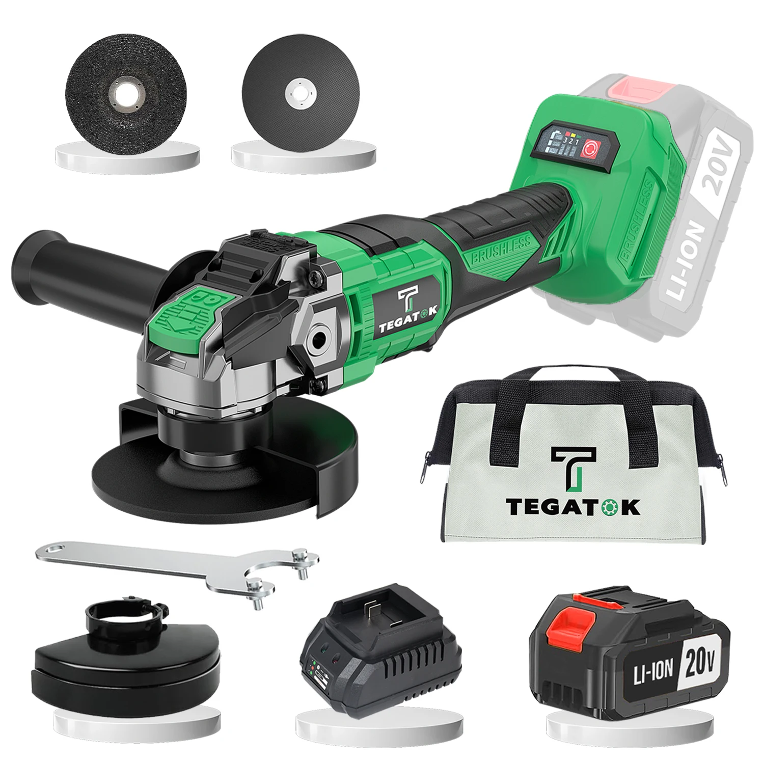 

Tegatok 20V Cordless Power Grinder,Fast 9000RPM Brushless Motor, 2-Position Adjustable Handle for Polishing.