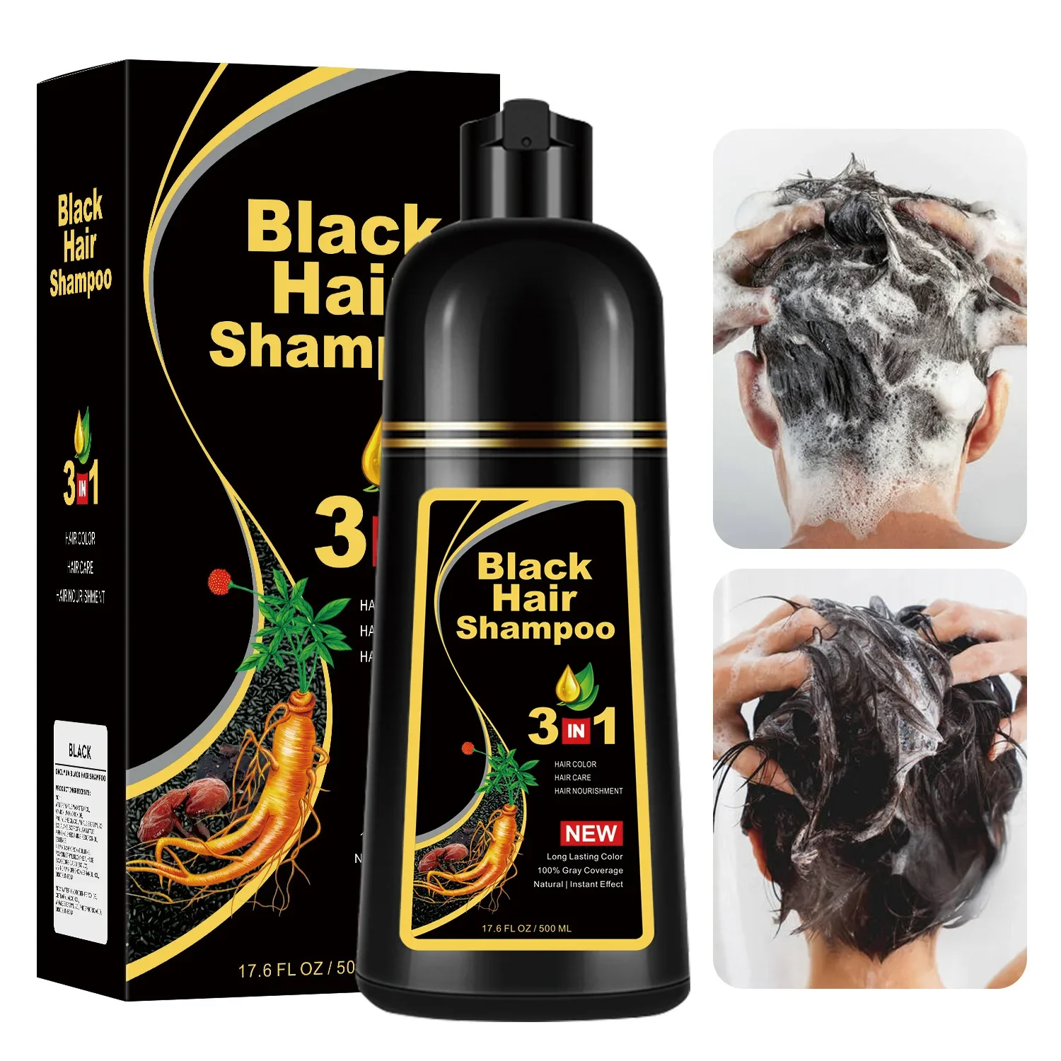 500ml Original 3in1 Hair Darkening Dye Shampoo Natural herb Polygonum Multiflorum Long-Lasting Fast Cover White Hairs Man Women