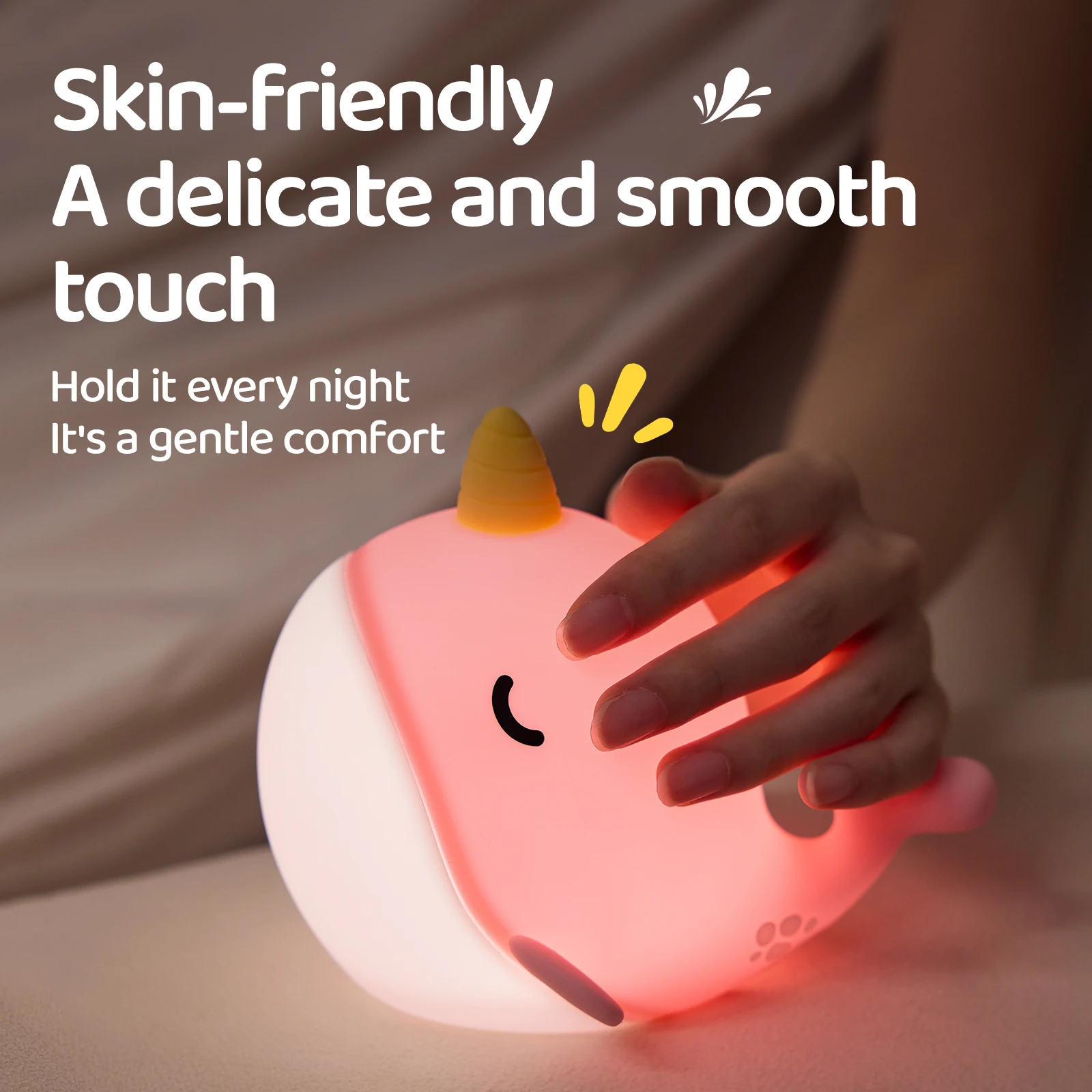 سيليكون Narwhal ضوء الليل آمن ومهدئ التحكم باللمس النوم أضواء الليل سطوع قابل للتعديل بجانب المصباح لعيد الميلاد #5