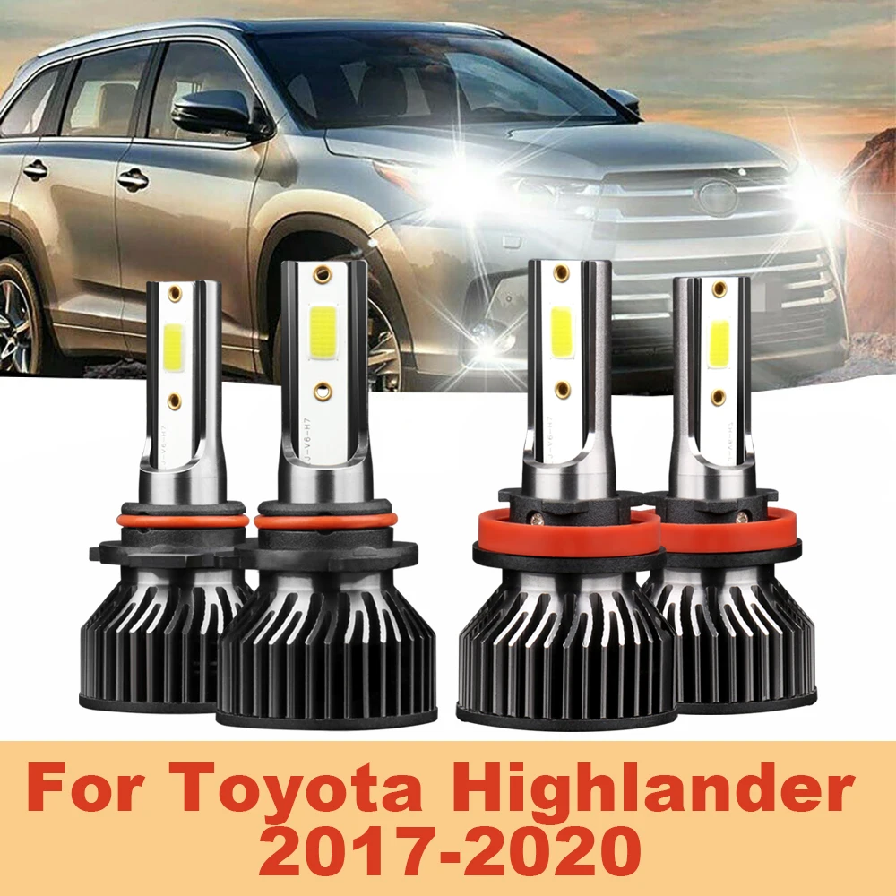 

4PCS LED Headlight Bulbs For Toyota Highlander 2017 2018 2019 2020 High Low 12V Auto Car Headlamps 72W 9600LM Bright 6000K Luces