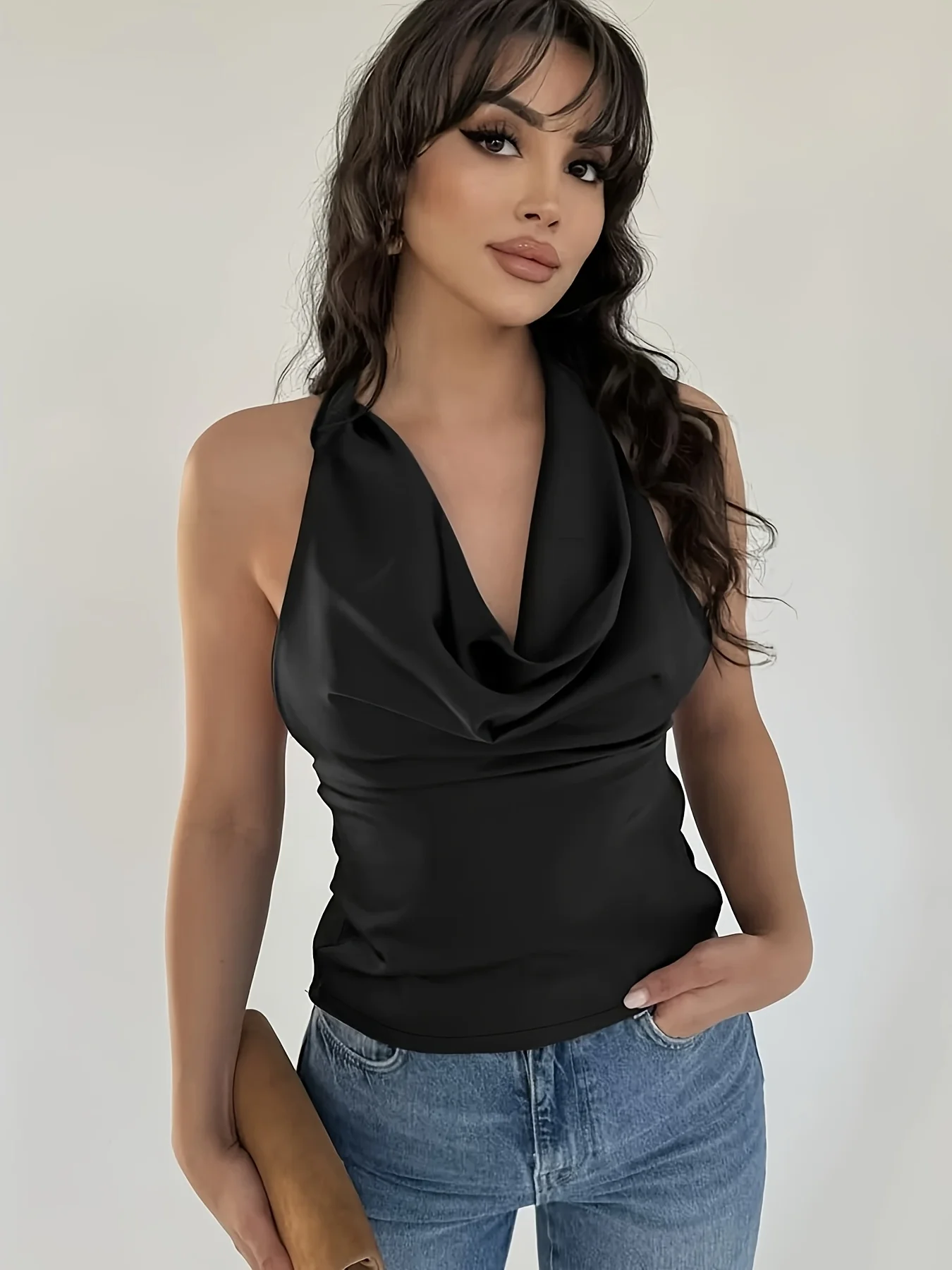 Women's Summer Lace-Up Halter Vest Sexy Trendy Short-Cropped Top Flutter-Neck Design Exposed Back Enhances Body Shape Elegance