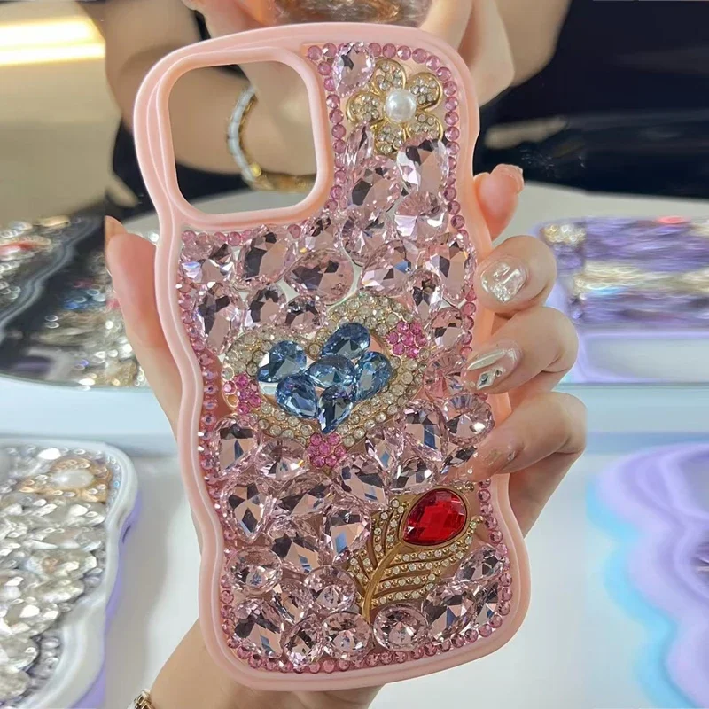 Rhinestone Case for Women, Bling, Glitter, Love Heart, Diamond, Phone Case for iPhone 15, 16, 14 Pro Max, XR, 16Pro, Nice