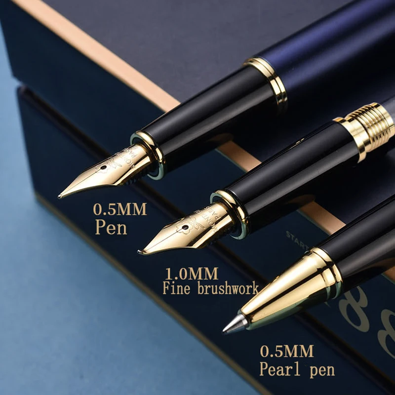 2022 Metal Text Custom Engraved Fountain Pen 3in1 Gift Box Set Office School Business Gift Student Writing Pearl Pen Stationery