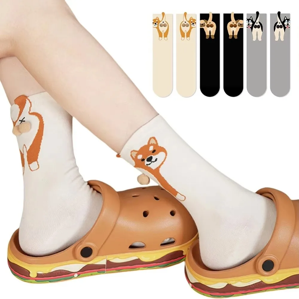 

Comfortable Cat Egg Cotton Socks Sweat Absorbing Dog Egg Couples Sock Cartoon Three-Dimensional Mid Tube Socks