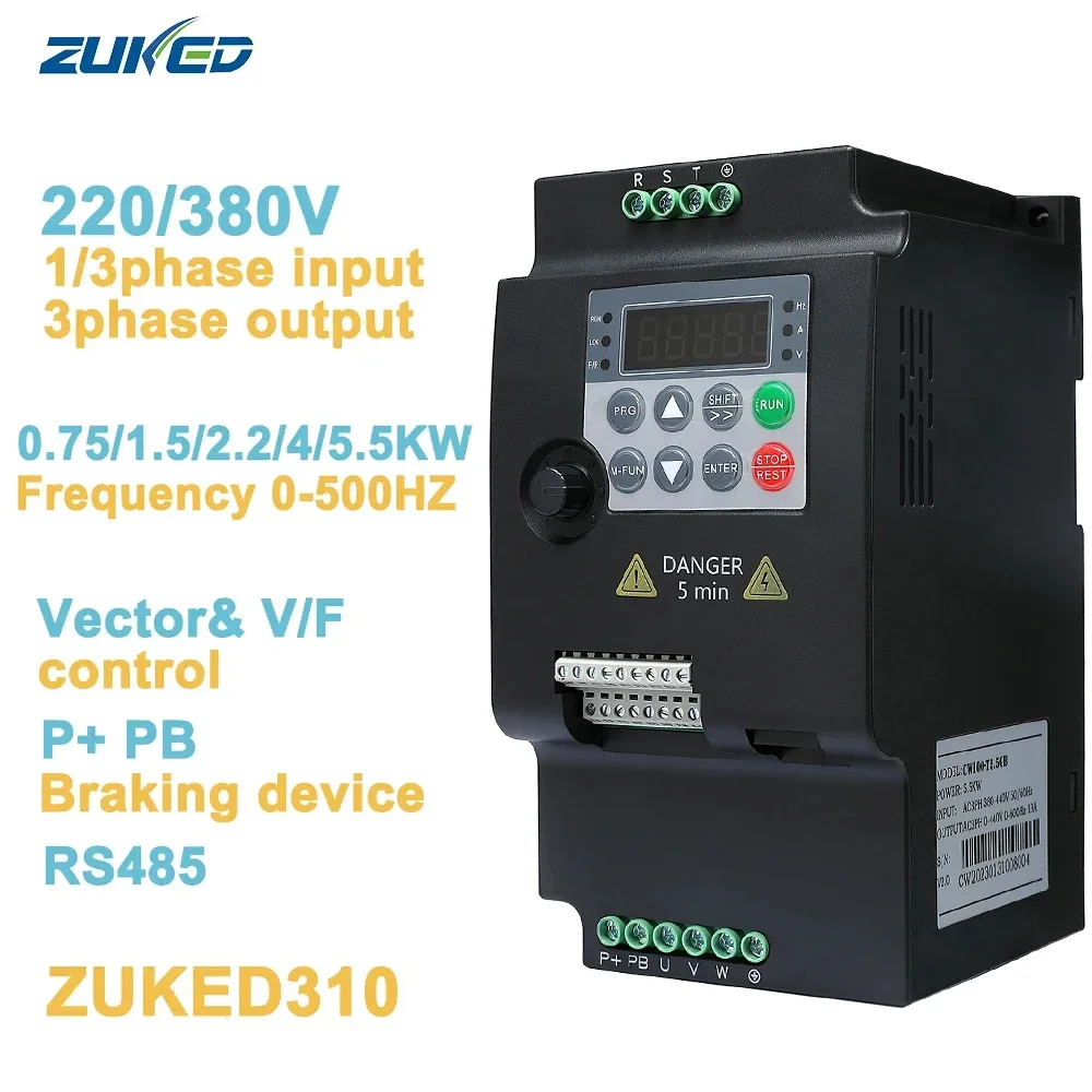 ZUKED 380V Economical VFD Variable Frequency Drive 220V Converter Inverter 0.75/1.5/2.2/4/5.5KW Motor Speed Controller