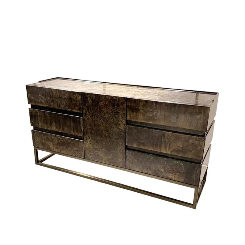 Dining side cabinet, light luxury against the wall, simple modern Italian villa high-end metal bottom decorative cabinet