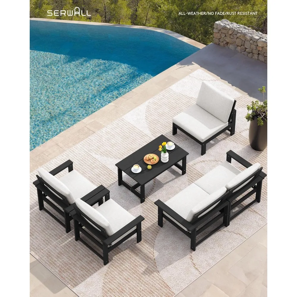 

HDPE Patio Conversation Set, 6-Piece Sectional Outdoor Furniture Set, All Weather Outdoor Couch Set Patio Furniture Set for Dec