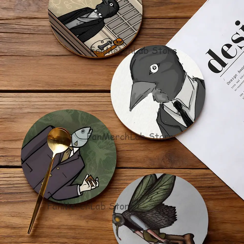 Game R-Rusty Lake Button Cartoon Anime Cute Wooden Coaster Coffee Shop Beverage Shop Family Restaurant Cafe Decoration