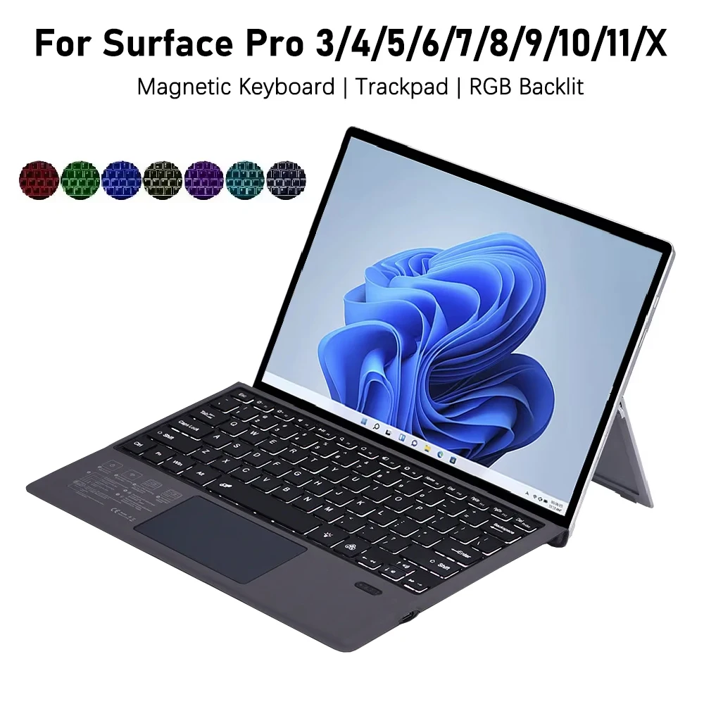 Bluetooth Backlight Keyboard For Microsoft Surface Pro 3 4 5 6 7/7+,Surface Pro 8 9 10 11 X Backlit Wireless Touchpad Keyboard