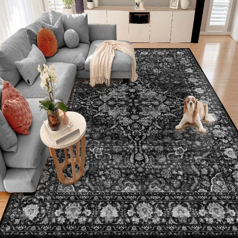 Alfombra Moderna de Estilo Persa Vintage, Elegante y Creativa con Diseño Floral para Sala de Estar, Decoración del Hogar, Lavable a Máquina, Antideslizante, Tapete