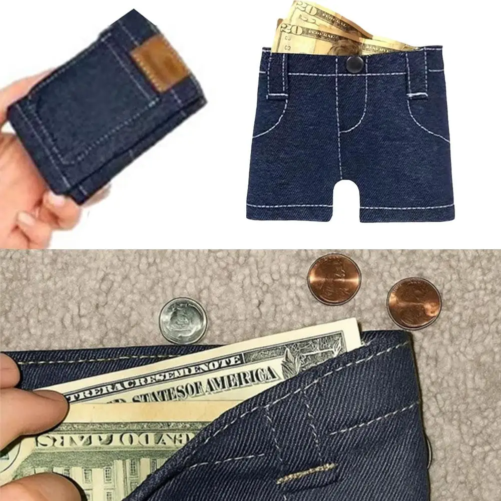 Mini Jeans Shaped Wallet Retro Denim Pants Style Foldable Coin Purse Card Holder Portable Small Cool Multi-functional Purse