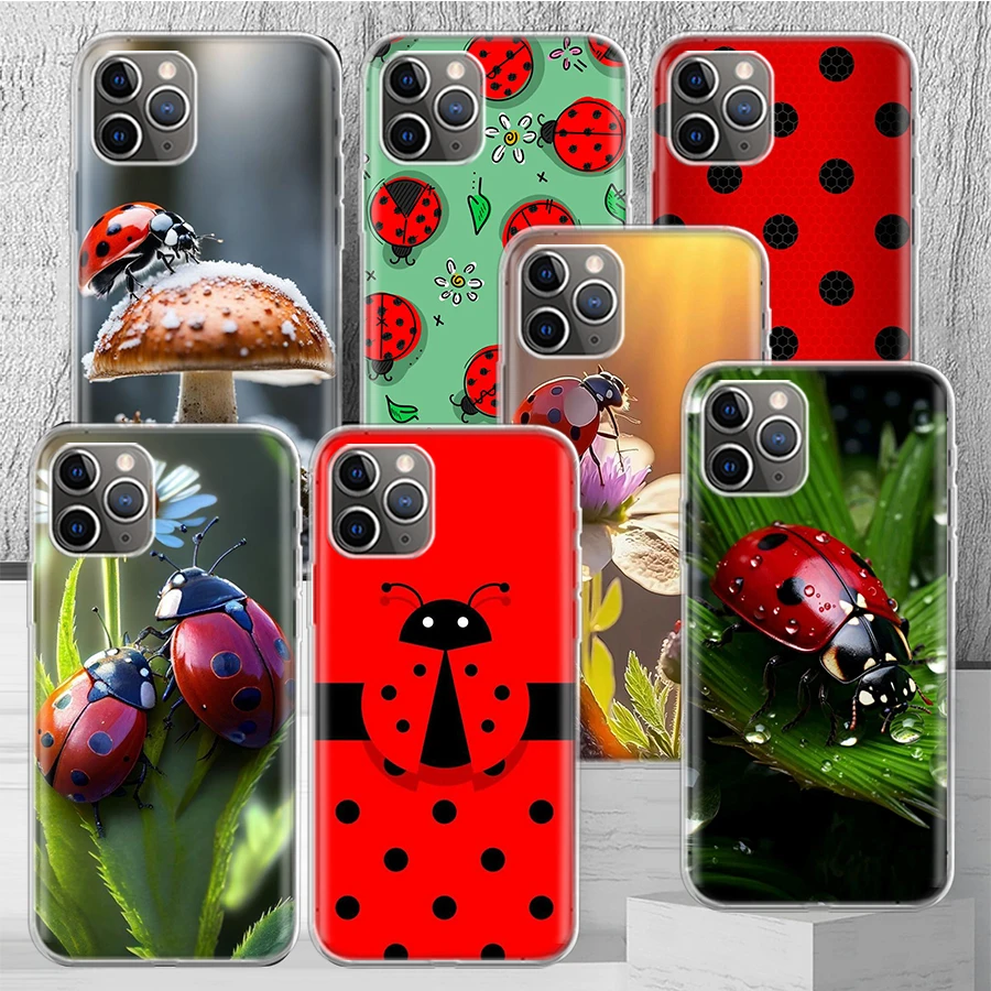 Insect Seven-Star ladybug Phone Case Cover For iPhone 14 13 Pro 11 15 Art 12 XR X XS Max 7 8 6S Plus SE Soft Pattern Coque Funda