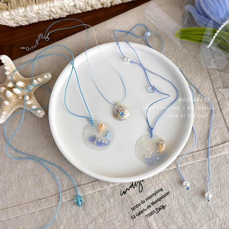 Premium Beach Vacation Natural Shell Conch Choker Handmade Woven Rope Adjustable Sweet Collarbone Necklace for Women