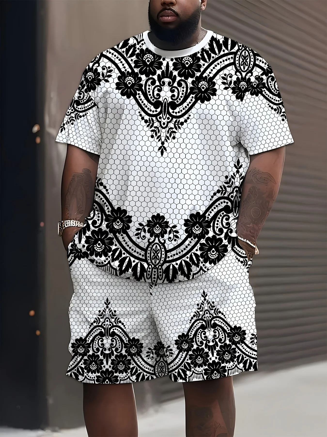 

Summer Hot Selling Men's 3D Printed Polyester Short Sleeved Shorts Set, Fashionable Casual Breathable Set, Daily Wear