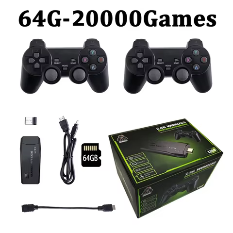 Video Game Sticks M8 Console 2.4G Dual Wireless Controller Game Stick Games 64GB 4K HDMI Support for TV PC PS1 GBA Emulators