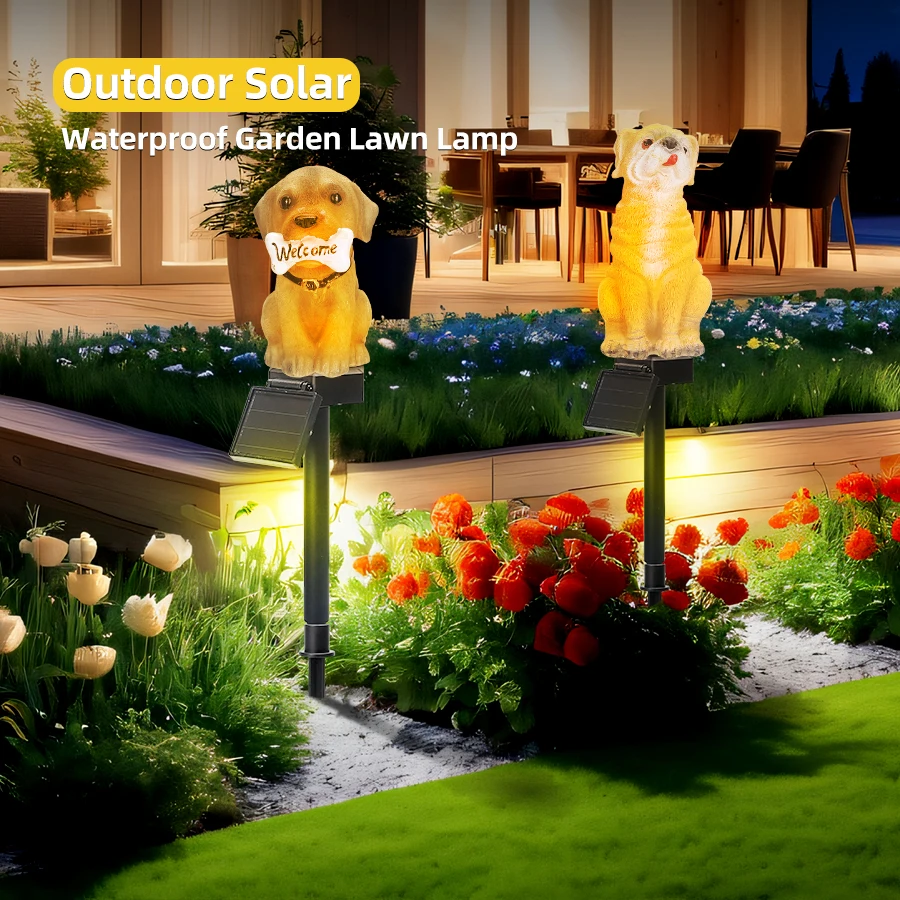 Garden Solar Light Outdoor Decor Resin Dog Bird Owl Solar LED Light with Stake Waterproof Light for Flower Fence Lawn Decoration