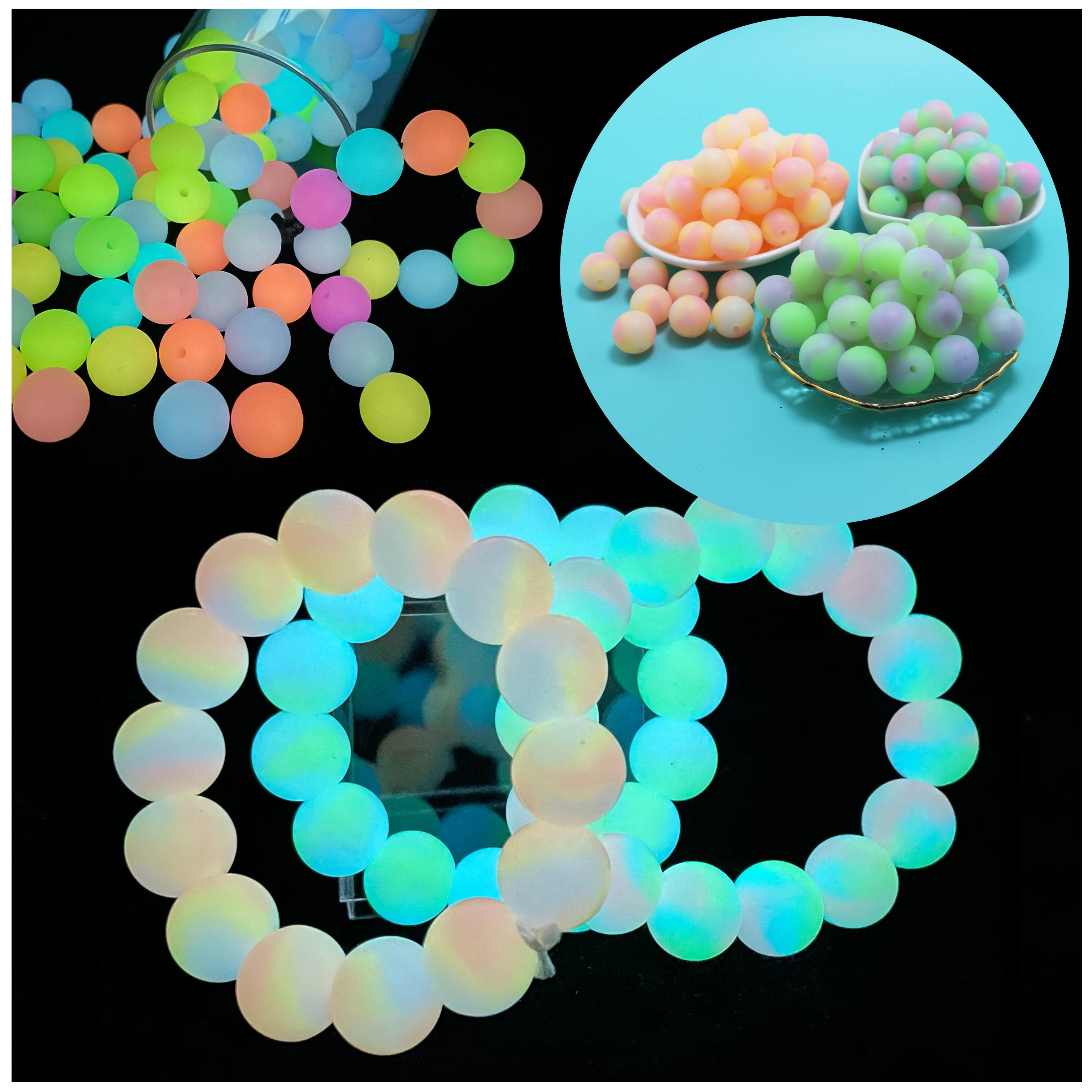 100Pcs 10mm 12mm 15mm 20mm Silicone Beads  Luminous Baby Glow In The Dark Fishing Loose Round Balls For Jewelry Marking DIY