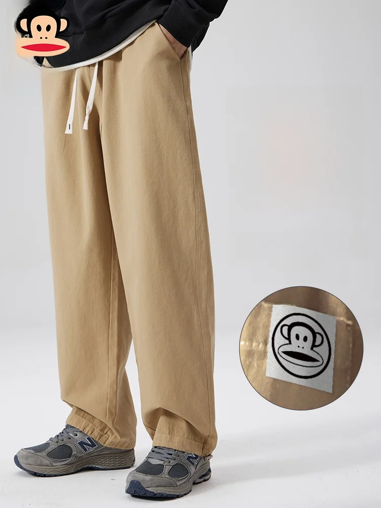 

PaulFrank Pure Cotton Casual Pants Men's Spring Autumn Khaki Color Trendy Loose Straight Leg Pants Breathable Daily Wear