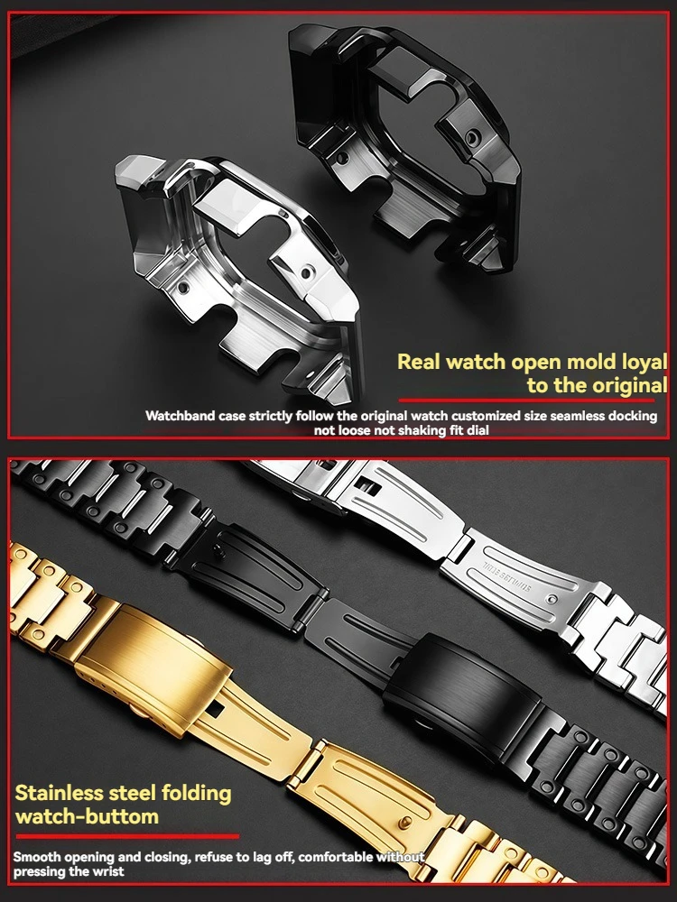 Stainless Steel Modified Kit For Casio DW-H5600 DW-H5600MB Small Square Metal Bezel Case Watch Band Strap With Free Tools